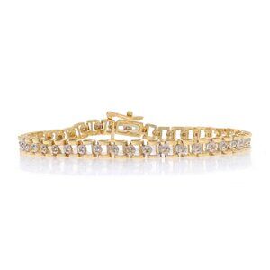 Yellow Gold Diamond Link Bracelet 7" - 14k Single Cut 1/3ctw Tennis